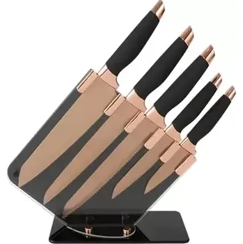 Kuchyňský nůž Gooda 6-dílná sada kuchyňských nožů černá se stojanem Edice Rose Gold (27850)