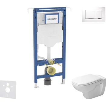 Geberit Duofix - Set předstěnové instalace, klozetu a sedátka Duravit D-Code, tlačítka Sigma20, Rimless, SoftClose, bílá/lesklý chrom SANI11CP3105