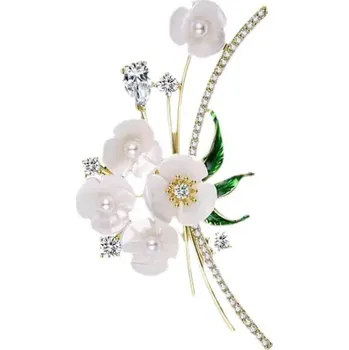 Brož B-TOP Jemná květinová brož s krystaly