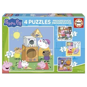 Puzzle EDUCA Puzzle Prasátko Peppa 4v1 (12,16,20,25 dílků)