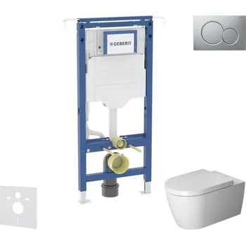 Geberit Duofix - Set předstěnové instalace, klozetu a sedátka Duravit ME by Starck, tlačítka Sigma01, Rimless, SoftClose, matný chrom SANI11CP2103