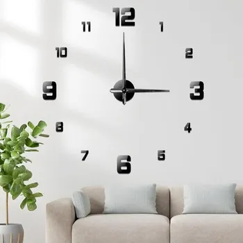 Zahradní dekorace Carehabi 3D nástěnné hodiny velké XXL k nalepení - DIY ztlumené moderní nástěnné samolepky s