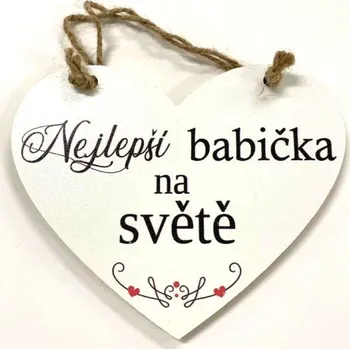 Bondecor Dřevěná dekorace srdce "Nejlepší babička na světě" 12x15cm Jazyk: SK