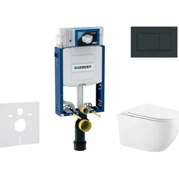 WC sada Geberit Kombifix - Set předstěnové instalace, klozetu Gaia a sedátka softclose, tlačítko Sigma20, černá lesk/černá mat SANI15CA5119