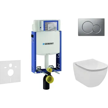 WC sada Geberit Kombifix - Set předstěnové instalace, klozetu a sedátka Ideal Standard Tesi, tlačítka Sigma01, matný chrom 110.302.00.5 NF3