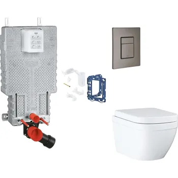 WC sada Grohe Uniset - Set předstěnové instalace, klozetu, sedátka SoftClose, tlačítka Skate Cosmopolitan a sady pro vhazování tablet Triple Vortex, kartáčovaný Hard Graphite SANI15BB5116