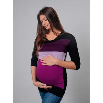 Těhotenská móda Těhotenské a kojící tričko Grigio 3v1 - fialovo černé, 3/4 rukáv Velikost: 2XL