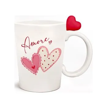 Stolování Keramický hrnek s tvarovaným uchem-Amore-Láska-Srdce