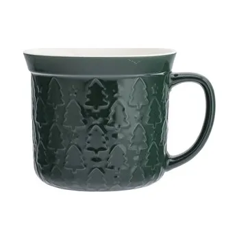 KUBEK DUŻY PROSTY Z RANTEM I TŁOCZENIEM NBC 640 ML DEK. CHOINKI ZIELONE