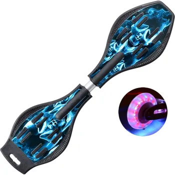 Skateboard Sumeber Waveboard s LED kolečky pro děti a teenagery Blue Skull