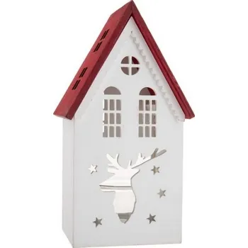Dřevěný svícen se sklem - Domek 23cm