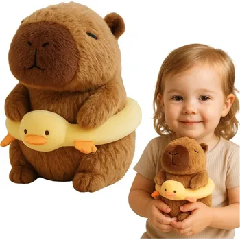 plyšák LEAN Toys Kapybara se žlutý záchranný kruh hnědá 20 cm