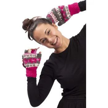 Rukavice Vlněné převlékací rukavice / šedo-růžová I.