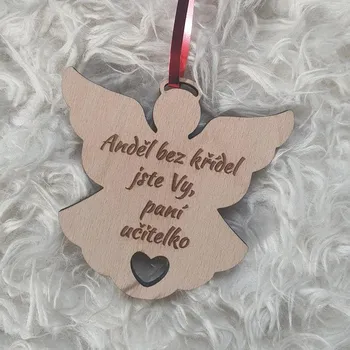 Vánoční dekorace Andílek dřevěný pro učitelku, vychovatelku, s vlastním textem, 10 cm Nejlepší paní vychovatelka