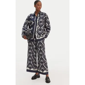 Dámské kalhoty Weekend Max Mara Kalhoty z materiálu Ottico 2615131011 Tmavomodrá Wide Leg 38