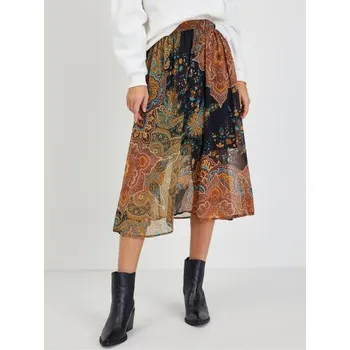 Dámské oblečení Černo-hnědá dámská vzorovaná midi sukně