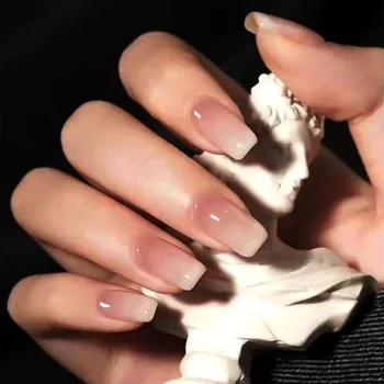 Brishow 24 ks růžových gradientních francouzských umělých nehtů, krátké přírodní akrylové čtvercové