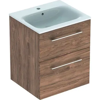 Koupelnový nábytek Geberit Selnova Square - Umyvadlová skříňka 64x54x48 cm, s umyvadlem, 2 zásuvky, ořech hickory 501.234.00.1