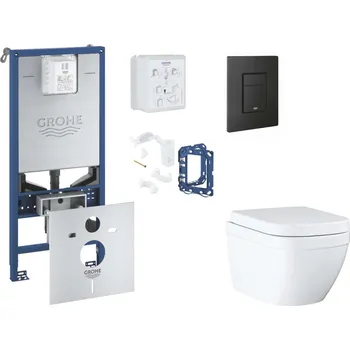 WC sada Grohe Rapid SLX - Set předstěnové instalace, klozetu, sedátka SoftClose, tlačítka Even a sady pro vhazování tablet, Triple Vortex, phantom black SANI11BB5127