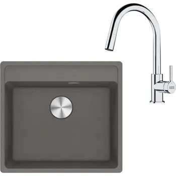 Granitový dřez Franke Sety - Kuchyňský set G254ŠK, fragranitový dřez MRG 610-52 RTL a baterie FS 3229.031, šedý kámen/chrom 114.0700.705
