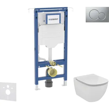 Geberit Duofix - Set předstěnové instalace, klozetu a sedátka Ideal Standard Tesi, tlačítka Sigma01, Aquablade, SoftClose, matný chrom SANI11CD2111