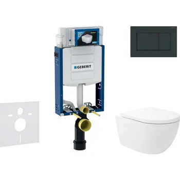 WC sada Geberit Kombifix - Set předstěnové instalace, klozetu Oudee Vortex a sedátka softclose, tlačítko Sigma20, černá lesk/černá mat SANI15CA5137