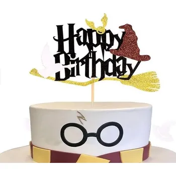 Party dekorace Třpytivá ozdoba na dort s motivem černé magie a čaroděje na narozeniny pro chlapce, párty dekorace,