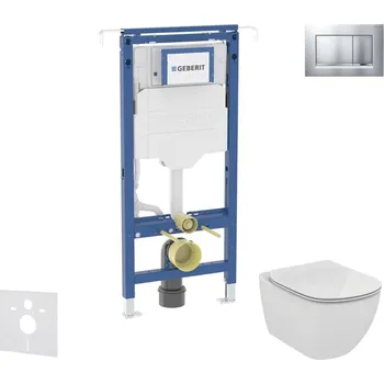 Geberit Duofix - Set předstěnové instalace, klozetu a sedátka Ideal Standard Tesi, tlačítka Sigma20, Aquablade, SoftClose, matný chrom/chrom SANI11CD2112