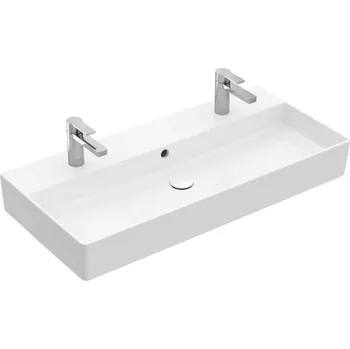 Villeroy & Boch Memento 2.0 - Dvojumyvadlo 100x47 cm, s přepadem, 2 otvory pro baterii, CeramicPlus, alpská bílá 4A22A4R1