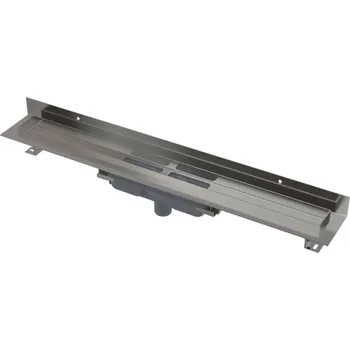 Odvodňovací žlab Alcadrain Odtokové žlaby - Sprchový žlab Wall Low 105 cm, s pevným límcem ke stěně, svislý odtok, nerez APZ1116-1050