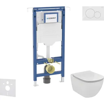 Geberit Duofix - Set předstěnové instalace, klozetu a sedátka Ideal Standard Tesi, tlačítka Sigma01, Aquablade, SoftClose, alpská bílá SANI11CD3133