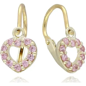 Náušnice Zlaté naušnice srdíčka růžová brizura