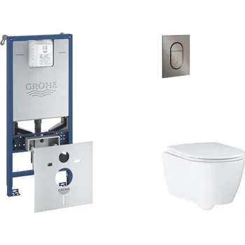 WC sada Grohe Rapid SLX - Set předstěnové instalace, klozetu, sedátka SoftClose a tlačítka Arena Cosmopolitan S, kartáčovaný Hard Graphite SANI11BB5112