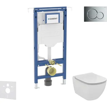 Geberit Duofix - Set předstěnové instalace, klozetu a sedátka Ideal Standard Tesi, tlačítka Sigma01, Aquablade, SoftClose, lesklý chrom SANI11CD3134