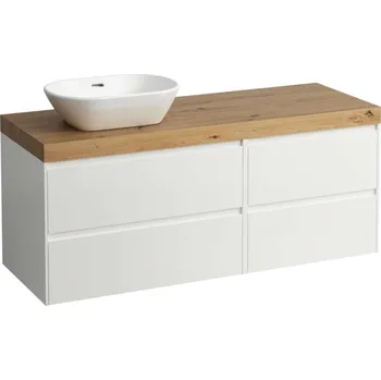 Nábytek Laufen Lani - Umyvadlová skříňka, 58x137x49 cm, 4 zásuvky, výřez vlevo, matná bílá/dub H4065821122601