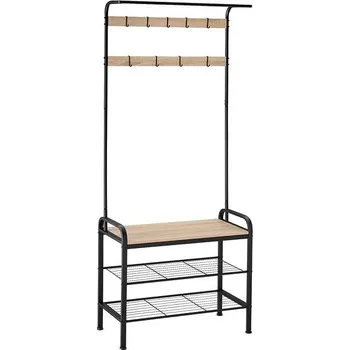 Tectake Věšák s botníkem, 73,5×36×184cm, Industrial světlé dřevo, dub Sonoma