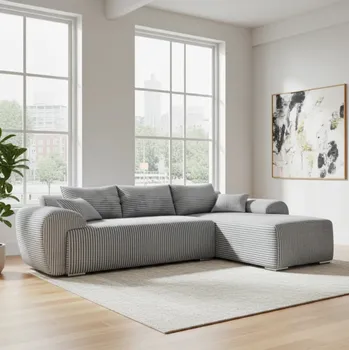 Sedací souprava Rohová rozkládací sedačka UBO - šedá - manšestr TOP 90