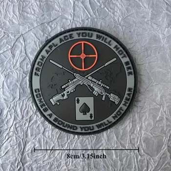 Nášivka PVC nášivka „Sniper – From a place you will not see…“ 8 cm | 3D patch se suchým zipem (hook & loop) Barva: šedá