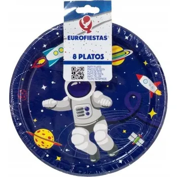 Talíř PAPÍROVÉ TALÍŘKY BAREVNÉ KOSMOS KOSMONAUT RAKETA BLAST OFF 8ks