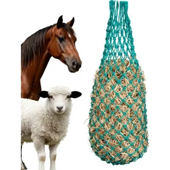 Chov hospodářského zvířete Sítě na seno VEVOR pro koně, 4 ks, prodloužená délka 0,9 m, otvory 38 x 38 mm, materiál PE, se čtyřmi karabinami, závěsné sítě na seno s pomalým podáváním pro koně, ovce, skot, alpaky a hospodářská zvířata