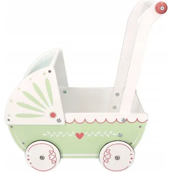 Kočárek pro panenku Hluboký dřevěný kočárek pro panenky Adam Toys zelený, 18 m+