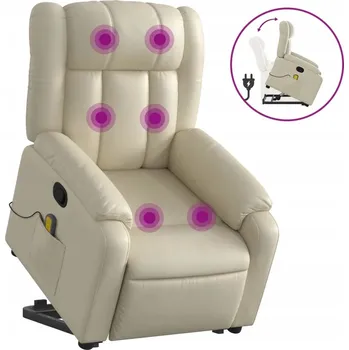 Křeslo Zvedací masážní křeslo, polohovací, krémové, umělá kůže