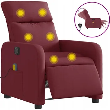 Křeslo Rozkládací masážní křeslo, elektrické, vínově červené, látkové