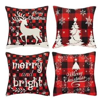 Vánoční povlaky na polštářky 40x40 cm, sada 4ks, bílo-červené (cs, SPRINGOS)