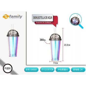 Hrnek 380 ml s brčkem a křišťálovým víčkem 1 Ks