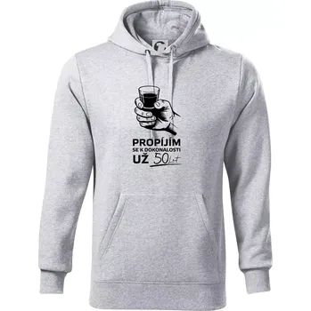 Pánská mikina Panák alkoholu - propíjím se už 50 let - Mikina pánská Cape s kapucí - 5XL ( Světlešedý Melír )