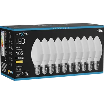 Žárovka Mexen Nova 10x LED žárovka E14, C37, 1W, Teplá - 3000K, 105 lm - L102-E14-0130-01x10 Żarówki LED