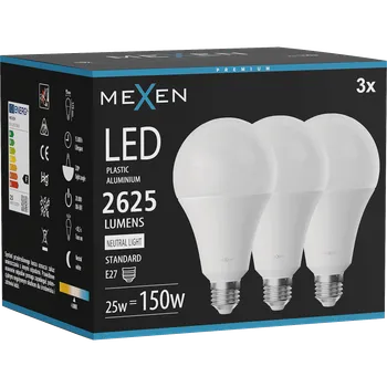 Žárovka Mexen Nova 3x LED žárovka E27, A95, 25W, Neutrální - 4000K, 2625 lm - L100-E27-2540-01x03 Żarówki LED