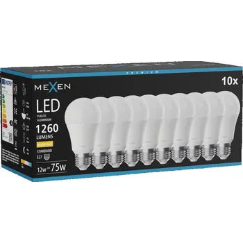 Žárovka Mexen Nova 10x LED žárovka E27, A60, 12W, Teplá - 3000K, 1260 lm - L100-E27-1230-01x10 Żarówki LED