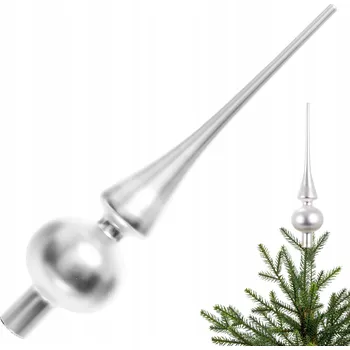 Vánoční dekorace Skleněná špička na vánoční stromeček Stříbrná Matná - 26 cm